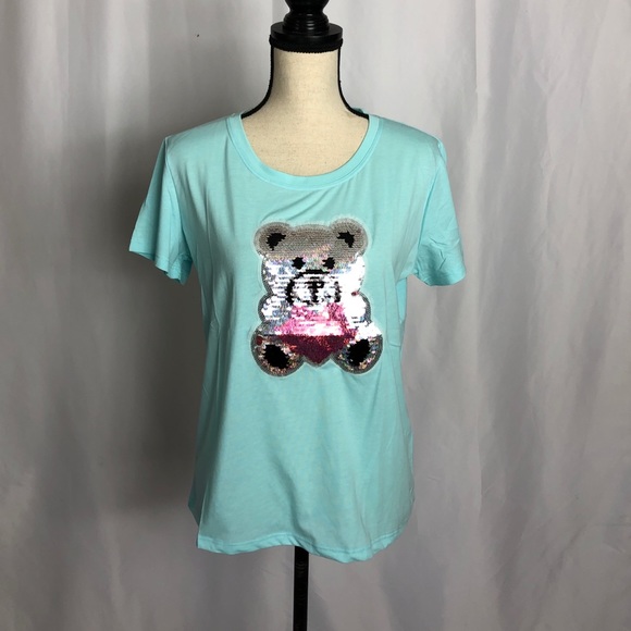 Light Blue Teddy Bear Embroidered T-Shirt NWT - Picture 3 of 5